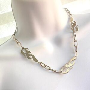 Flame Silvertone Chain Link Unisex Necklace